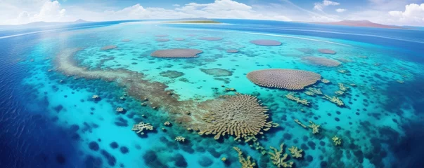 Papier Peint photo Lavable Turquoise Great barrier reef australia coastilne. Blue ocean coral queensland. Generative ai