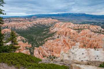 Fototapeta na wymiar Bryce Canyon is a National Park in southwestern Utah. It is not a true canyon but more like a collection of natural amphitheaters. The rim at Bryce varies from 2400-2700 meters above sea level.