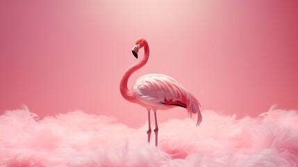 A vision in pink: a flamingo stands regally against a soft, pink background.