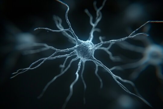 Network of neurons in human brain on black background, abstract medical background with brain cells