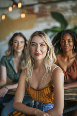 Obraz premium Various Caucasian women smile and take leadership in teamwork.