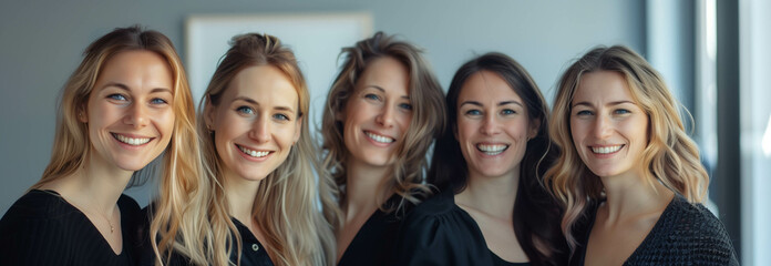 Obraz premium Various Caucasian women smile and take leadership in teamwork.