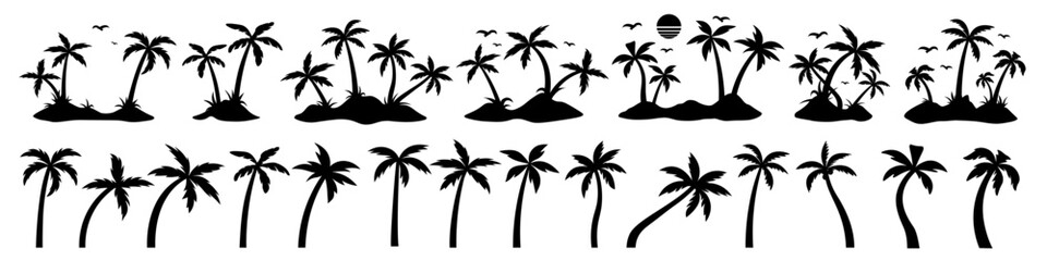 Palm silhouette. Palm trees set.