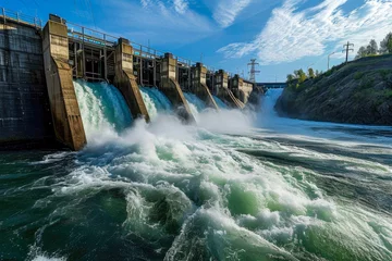Gordijnen hydroelectric dam on a river with water flowing through the turbines © mila103