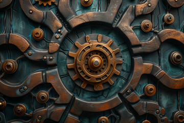 A labyrinth of interconnected gears and cogs, symbolizing the intricate workings of a well-thought-out and complex idea. Concept of intricate ideation. Generative Ai.