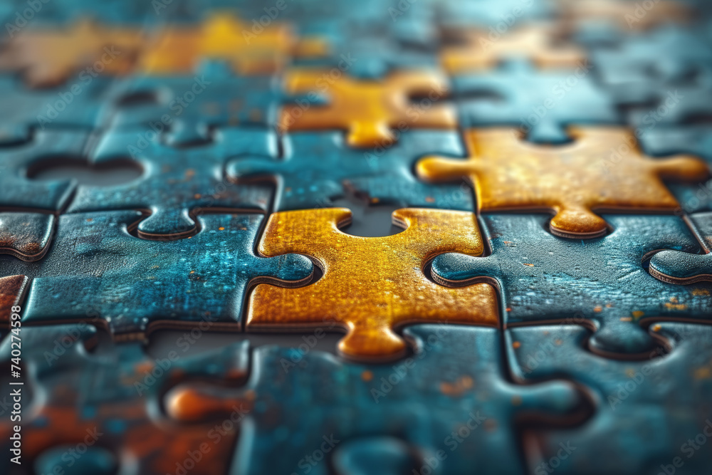 Aufkleber A jigsaw puzzle revealing an image of innovation, showcasing the harmonious fit of individual elements into a complete idea. Concept of puzzle-solving ideation. Generative Ai.