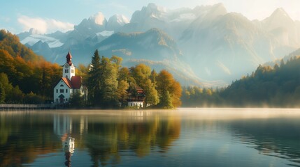 An ancient German town on a lake overlooking the Alps.