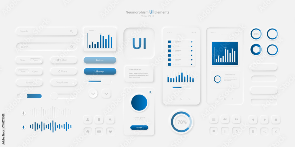 Poster user interface elements for a mobile application in a light style. a set for developing a modern web