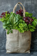 Leafy greens in a tote bag