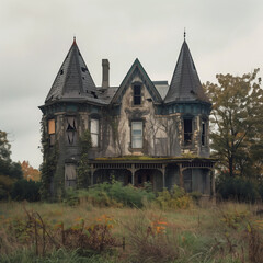Fototapeta premium Mysterious Abandoned Mansion in Autumnal Setting
