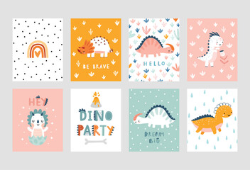 Cute Dino cards with Letterings and jurassic world for your design - Hello little one, Dino boy,