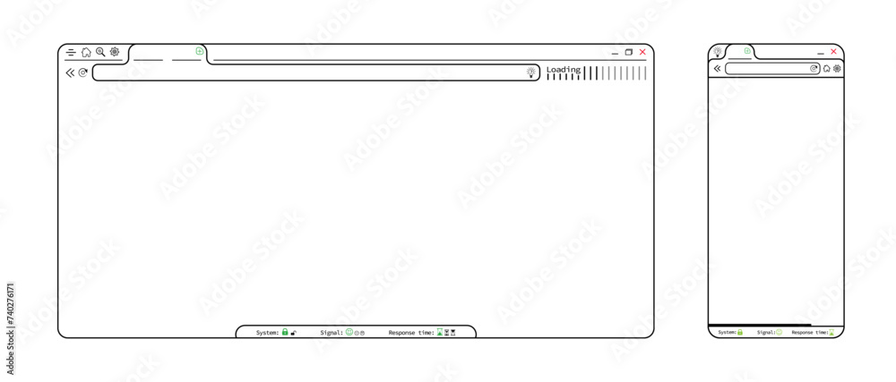 Wall mural transparent internet browser phone app webpage, blank website template vector design. editable lines