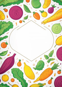 Cover page illustration for recipe books based on patterns with hand drawn vegetables. Cookery or culinary books cover layout. Healthy food, vegan food concept A4 size design.