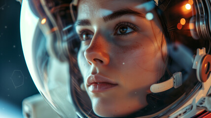 Woman Astronaut in Contemplation - obrazy, fototapety, plakaty