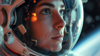 Woman Astronaut in Contemplation - obrazy, fototapety, plakaty