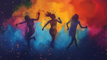 Foto op Aluminium Silhouette of three people celebrating the holi festival © Thykes Designs