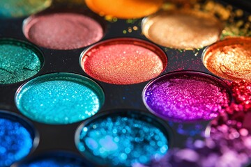 Obraz na płótnie Canvas Gros plan sur une palette de maquillage multicolore scintillante » IA générative