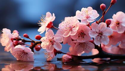 Freshness and beauty in nature pink cherry blossom petals generated by AI