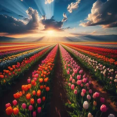 Poster A field of tulips in different colors © lali