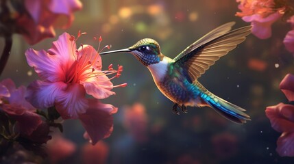 The delicate balance of nature is on display as the hummingbird seeks sustenance from the flower.