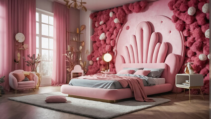 Stylish children's pink bedroom interior
