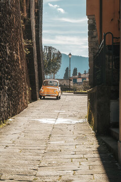 The town of Barga in the Apulian Alps. Small towns in the mountains of Tuscany.