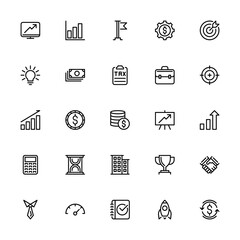 Business and finance icon set. Simple flat vector line icon set on white background