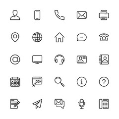 Contact us icon set. Simple flat vector line icon set on white background