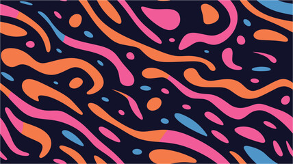 Wavy psychedelic lines. Geometric shape, lines, dots seamless pattern. Vector illustration background. Texture for print, fabric, textile, wallpaper. - obrazy, fototapety, plakaty