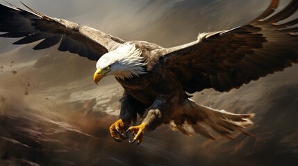 Through swirling winds, the eagle maintains its course, a testament to determination.