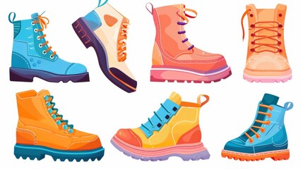 A vector set featuring various types of fashionable footwear, including shoes and boots for both men and women. These flat cartoon illustrations are perfect for web icons and are isolated for easy use