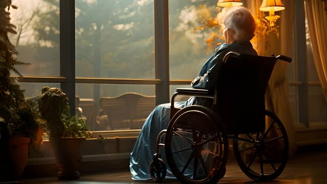 Woman in a Wheelchair Looking Out a Window Generative AI