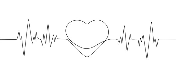 Continuous single line drawing heart pulse icon. Heartbeat Logo , Cardiogram. One line heartbeat graph. Vector graphic illustration.