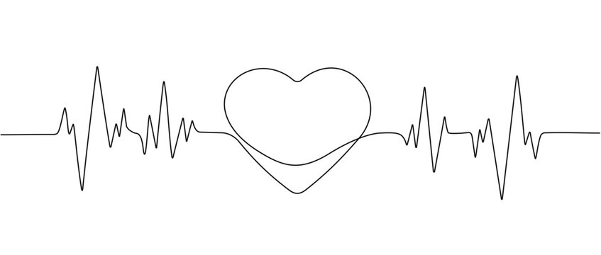 Continuous single line drawing heart pulse icon. Heartbeat Logo , Cardiogram. One line heartbeat graph. Vector graphic illustration.