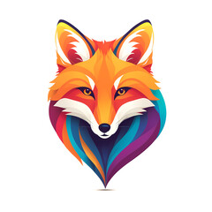 Colorful logotype drawn fox head on white background.