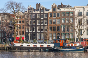 Historic canal houses in the center of Amsterdam.