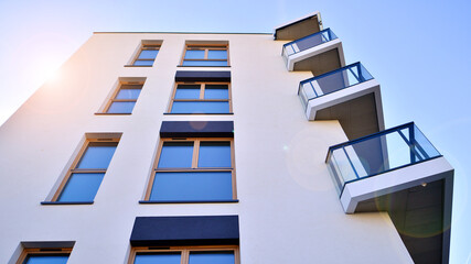 Modern architecture of urban residential apartment building. Apartment building exterior, residential house facade.