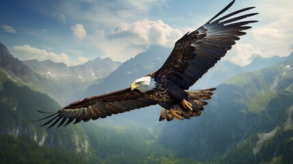 Obraz premium Witness the soaring grace of a majestic eagle against the backdrop of nature's grandeur.