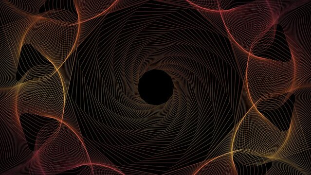 Motion of colorful psychodelic spiral. Video template. Trendy vintage design element with frame border pattern, central copy space, animation abstract footage background in retro style
