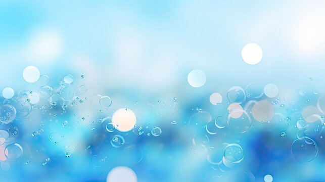 Tranquil Abstract Blue Background with Floating Bubbles in a Dreamy Bokeh Effect