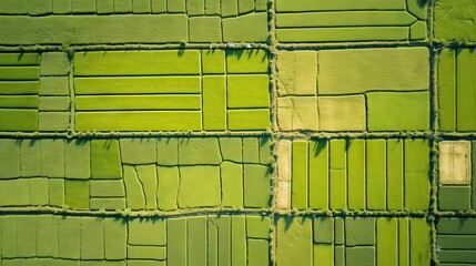 Captivating Geometric Patterns Formed by Lush Green Agricultural Parcels in Bali Aerial View