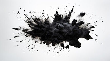 Dynamic Black Ink Blasting in Dramatic Cloud Formation on Clean White Surface