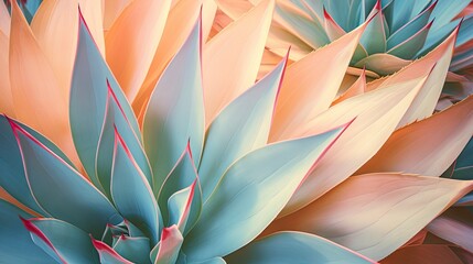 Vibrant Agave Plant in Pastel Colors with Lush and Diverse Leaves Close Up