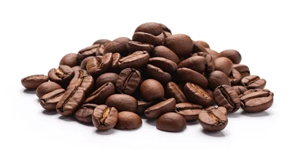 Foto op Plexiglas Aromatic Roasted Coffee Beans Scattered on Clean White Background for Product Presentation © StockKing
