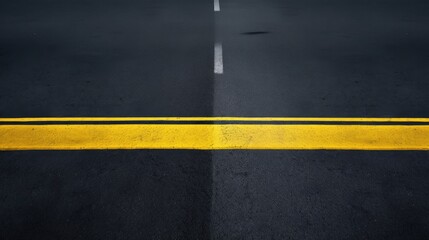 Vibrant Yellow Lines on Asphalt Road Top View, Symbolizing Direction and Safety