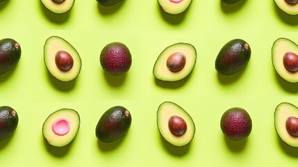 Vibrant Avocados Arranged on a Fresh Green Background, Perfect for Summer Recipes