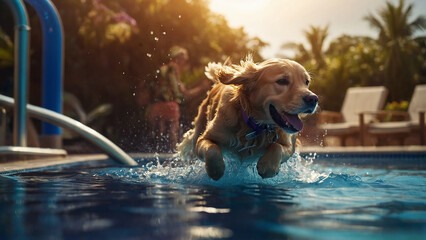A dog sweeming under water in sweemingpool generated by AI.