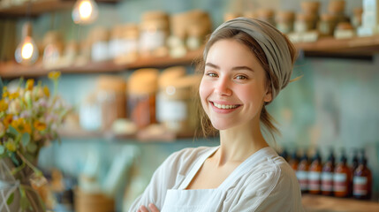 Shop assistant an organic cosmetic store