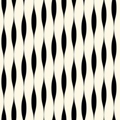 Retro geometric 70s black and cream waves mid century seamless pattern