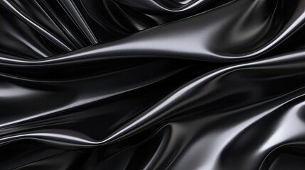 Luxurious Black Silk Fabric Background with Shiny Metal Foil Texture